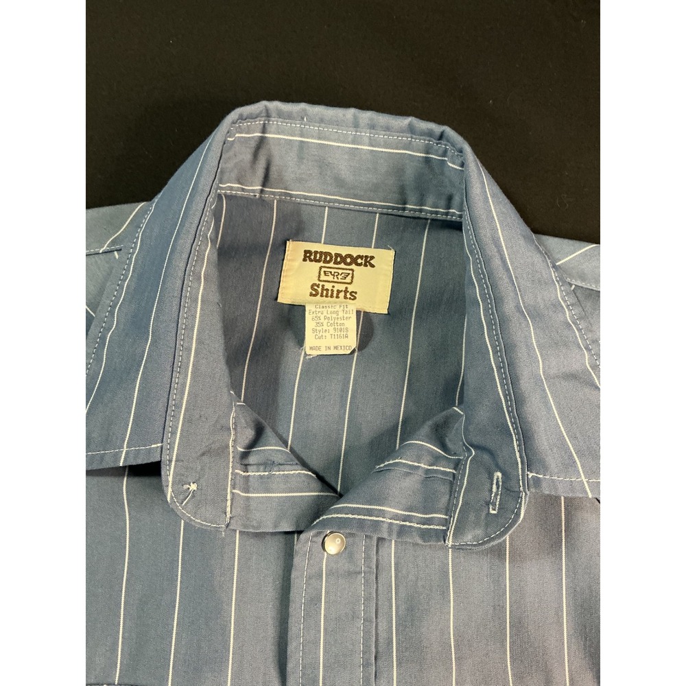 Ruddock Brothers Mens Blue Pinstripe Pearl Snap Western Shirt Short Sleeve 9101S